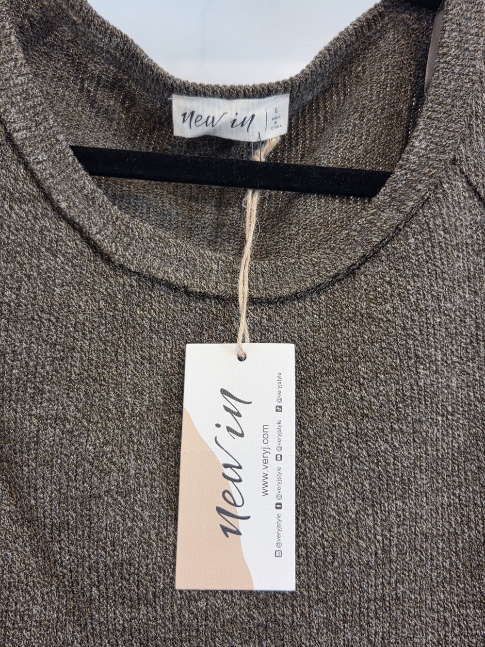Olive Knit Crew with Striped Pattern Sleeves - Picture 4 of 7